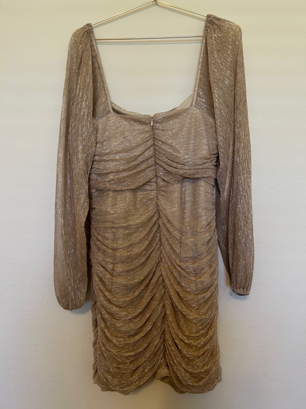 BCBGeneration Shimmery Taupe Ruched Long-Sleeve Cocktail Dress - Picture 3 of 9